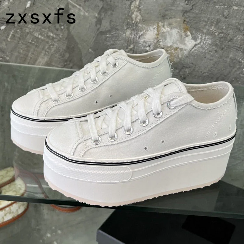 Scarpe con plateau con fondo spesso per donna Canves Sneakers Fashion Lace Up scarpe Casual donna Ladies Flats Zapatos Mujer 2023