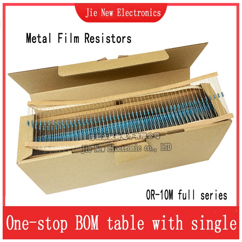 5000pcs 1/4W Resistance 0.1R~2.2M 1% Metal Film Resistor Series 0.25W 1R 10R 47R 100R 220R 470R 1K 2.2K 10K  100K 220K 1M ohm