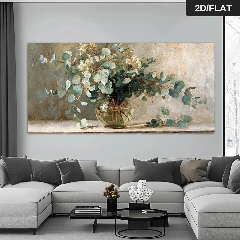 1pc (No frame),2D/Flat Modern Abstract Canvas Wall Art, Noframed Eucalyptus Branches Canvas Prints, Perfect for Contemporary Bed