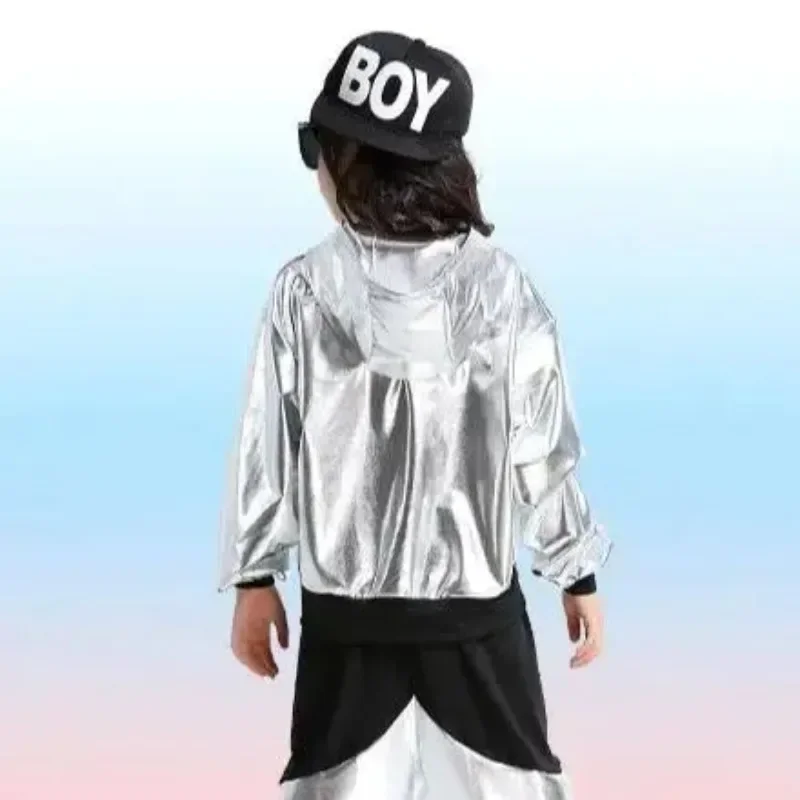 Gold Silver kids Modern Jazz Sweatpants dancing Hoodie clothing Sequined Girls Boys Ballroom Hip Hop Dancewear Outfits