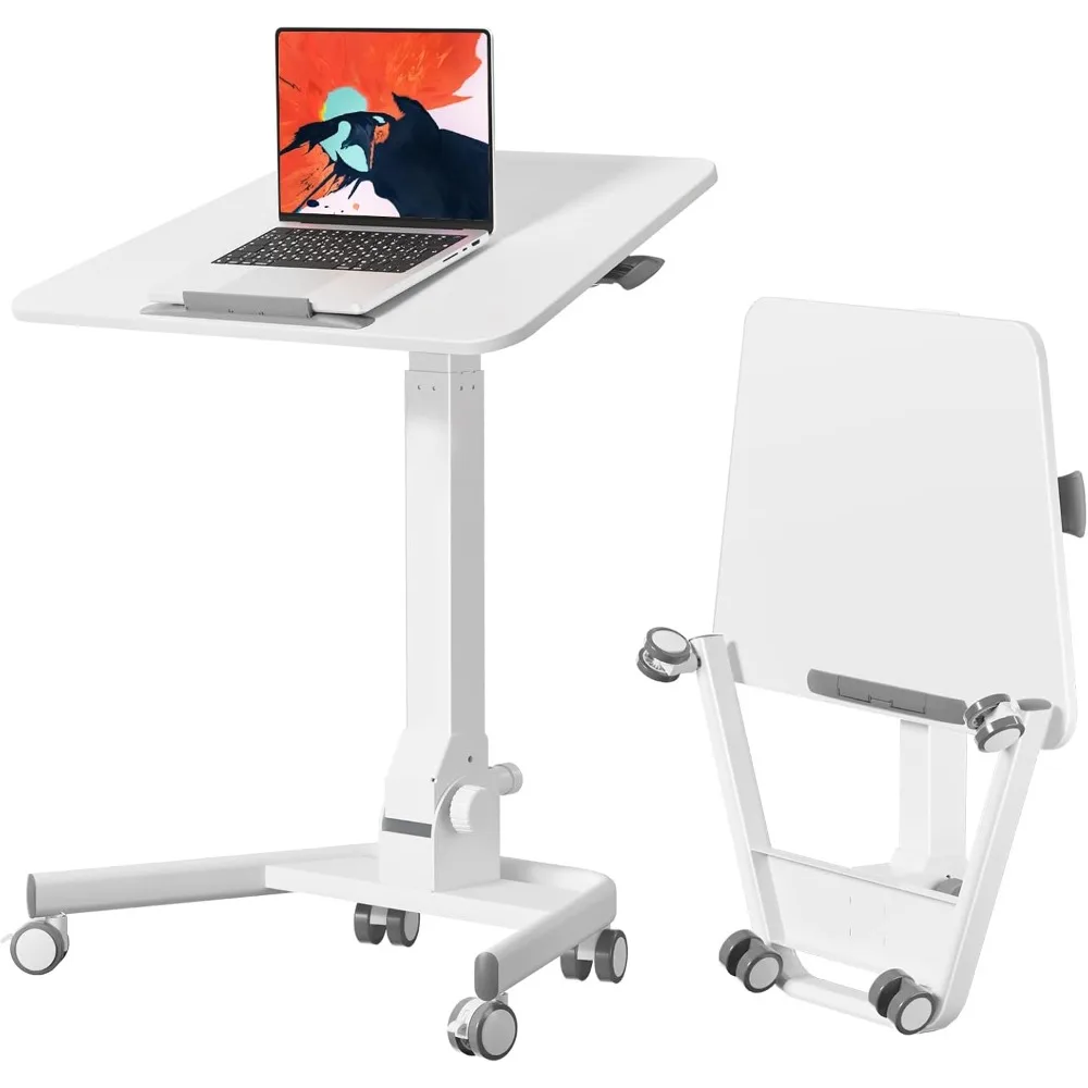 

Foldable Mobile Standing Desk, 90° Tiltable Rolling Standing Desk, Height Adjustable Portable Laptop Desk on Wheels