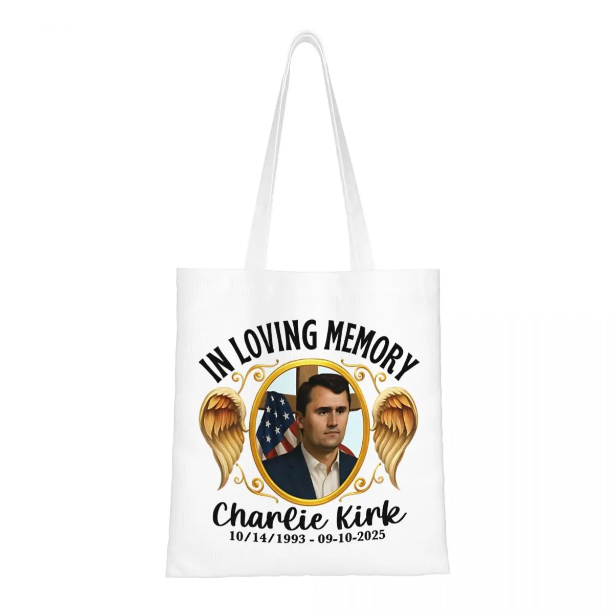 

Charlie Kirk In Memory Patriot USA Canvas Tote Handbag Grocery Bags Large Capacity Shopping Bags for Women