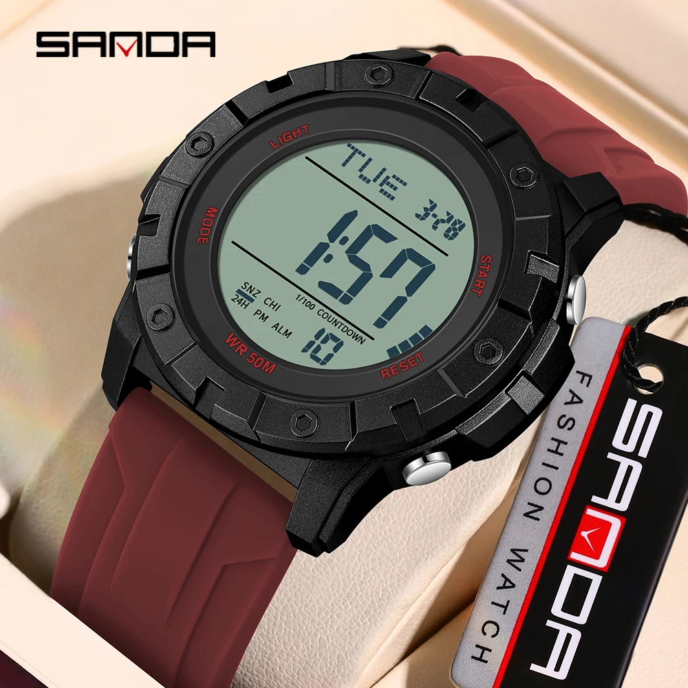 

SANDA 2026 Luxury Men's Electronic Watch Fashion Multi functional Waterproof LED Night Light Calendar Men's Electronic Watch