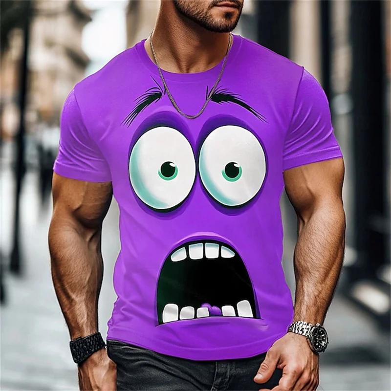 Men's Cartoon Funny Face Graphic T Shirt Summer Novelty Short Sleeve T Shirt Casual Fashion Oversized Unisex Tops Party Cosplay