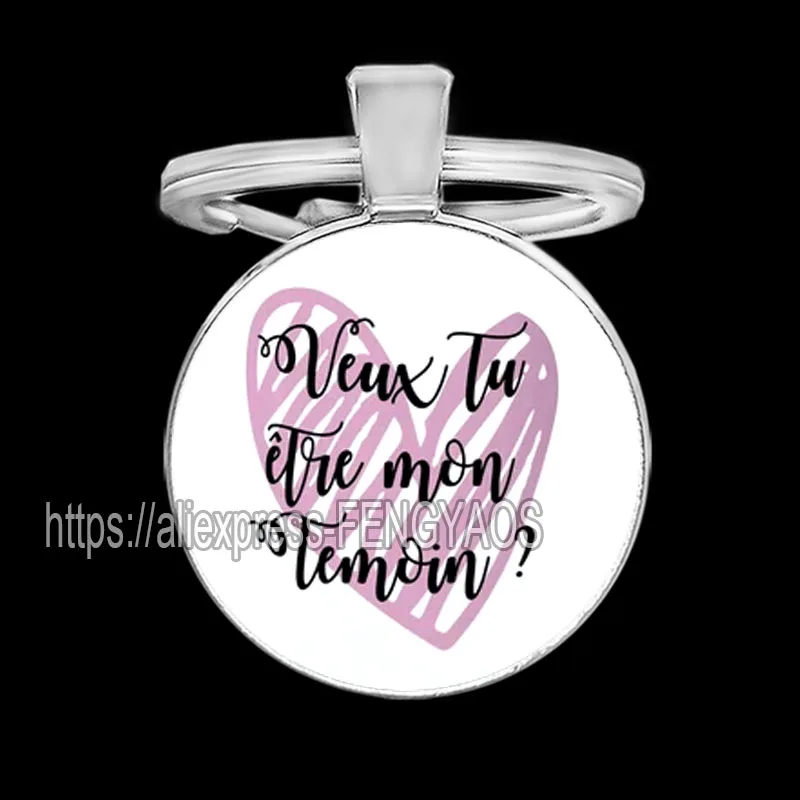 Do You Want To Be My Witness French Printed Print Keychain Circle Key Chain Glass Keyring Proposal Wedding Gifts for Witness