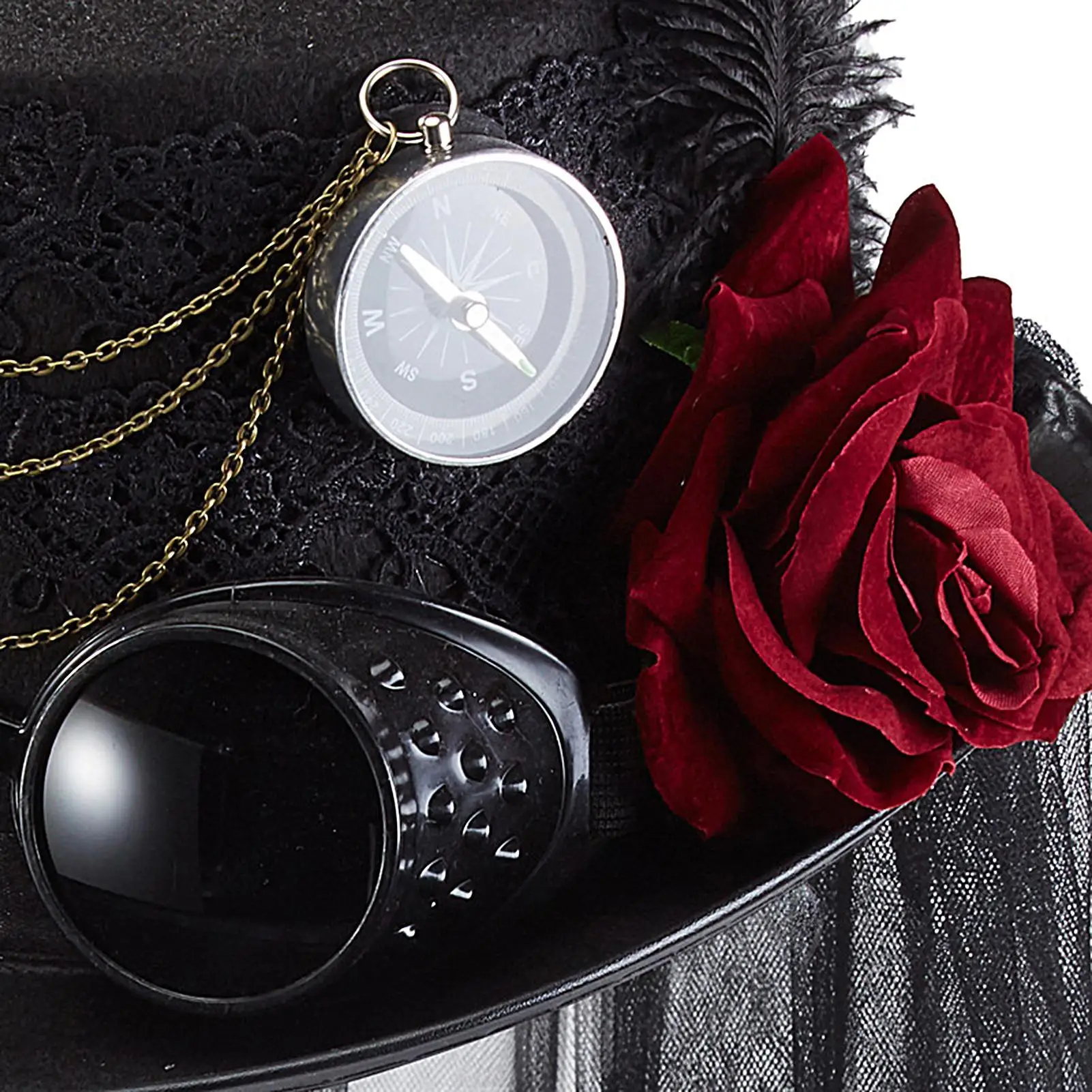 

Шляпа в стиле стимпанк, мужская шляпа в готическом стиле, панк, костюм, головной убор с розой, съемная цепочка для очков для мужчин, реквизит для фильмов, косплей, Хэллоуин