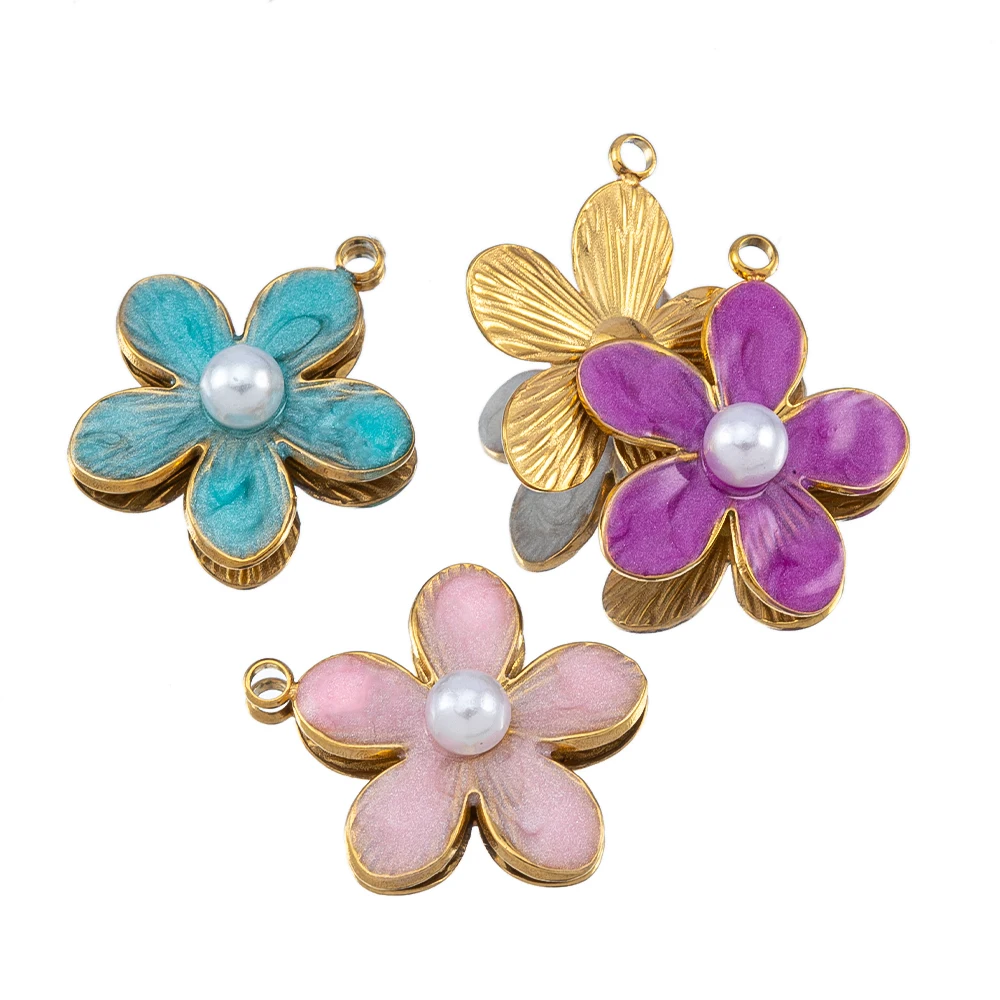 

2Pcs Stainless Steel Multicolor Flower Enamel Charms Pendants for DIY Jewelry Making Accessories