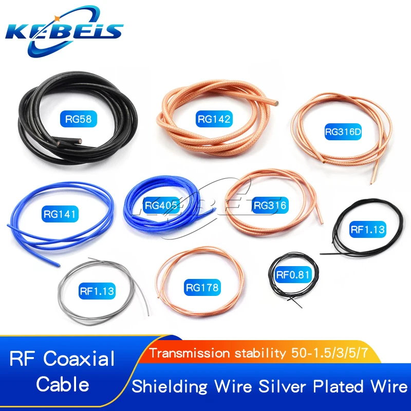 

1meter RG316 RG316D RG174 RG178 RF1.13 RG405 RG142 RG58 RG142 RG141 SYV50-5-7 RF coaxial shielded wire silver plated wire 50Ohm