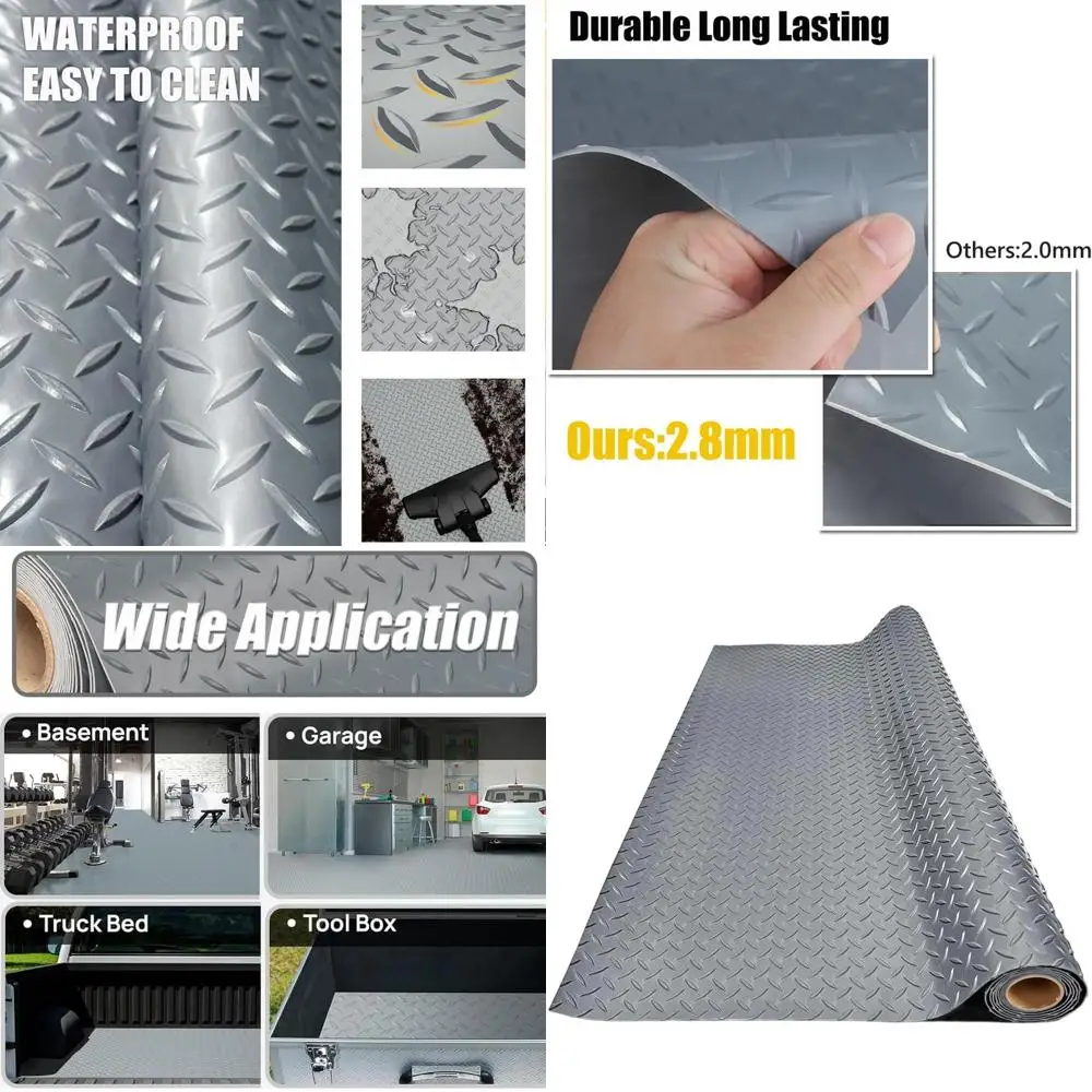 

Thick PVC Garage Floor Mat, 6x6 Feet, Heavy Duty Waterproof Non-Slip Protector for Cars, Trailers, SUVs, Basements, Gyms (Grey)