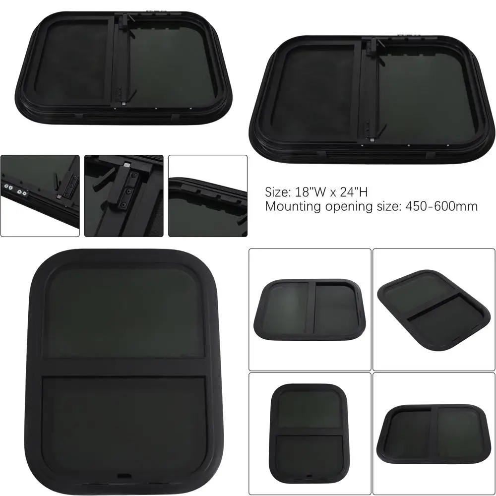 GXYWADY 18 x 24 RV Vertical Slide Window Black Mounting Opening Size 450-600MM