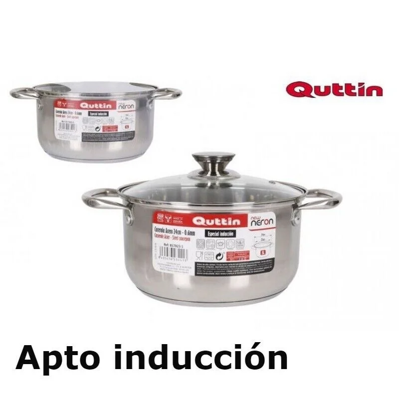 Quttin Nieuwe Neron Cazuela Acero Con Tapa Apto Inducción Y Todo Tipo De Cocina