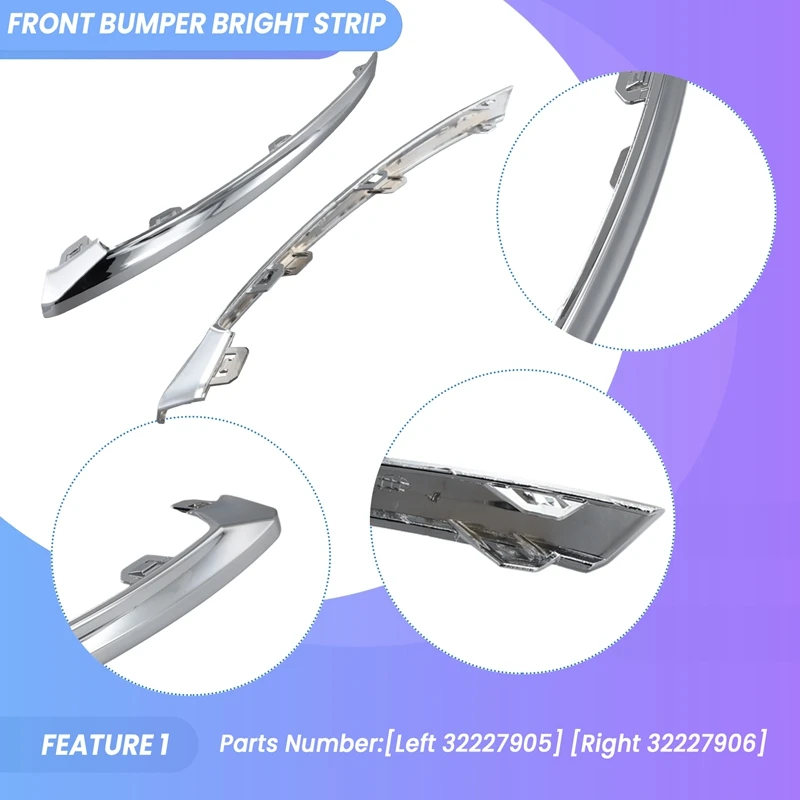 1 Pair For Volvo XC60 MK2 2022 Car Front Bumper Bright Strip Chrome Plated 32227905 32227906