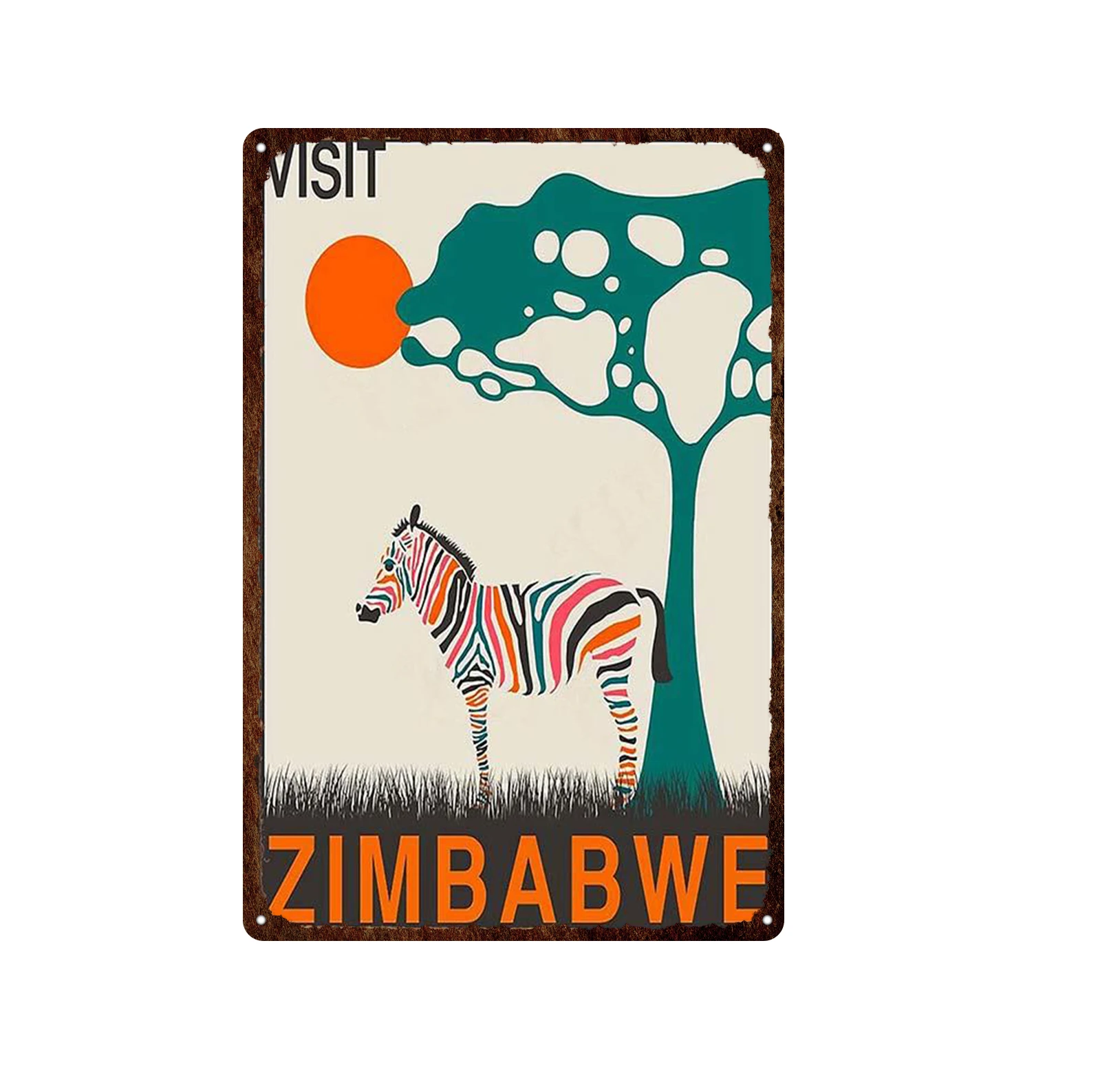 Retro Abstract Zimbabwe Florida City Metal Tin Sign Hot-Selling  Tourism Landscape Colorful Iron Poster Anti-Fading Decoration-M