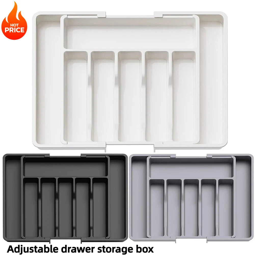Adjustable and Expandable Plastic Utensil Tray, Suitable for Cutlery, Knives, Spoons, Small Tools, Kitchen Storage