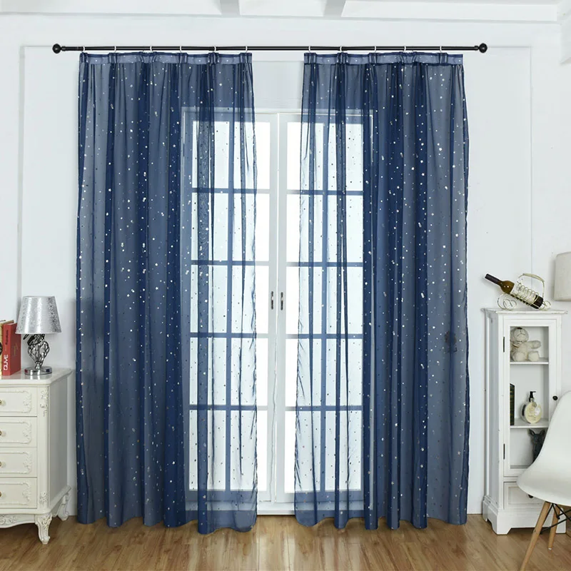 YOMDID Navy Shiny Sliver Star Tulle Curtains For Living Room Modern All-Match Yarn with Window Drapes Sheer for the Bedroom