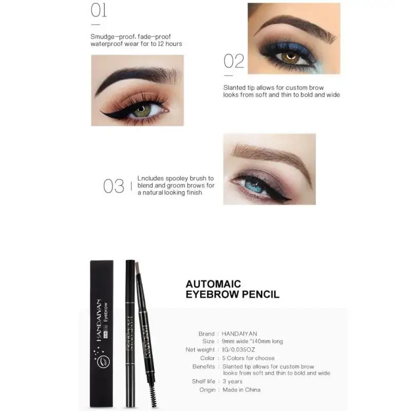 Natural Eyebrow Pencil 5 Colors Waterproof Long Lasting Makeup Automatic Rotating Double Head With Brow Brush