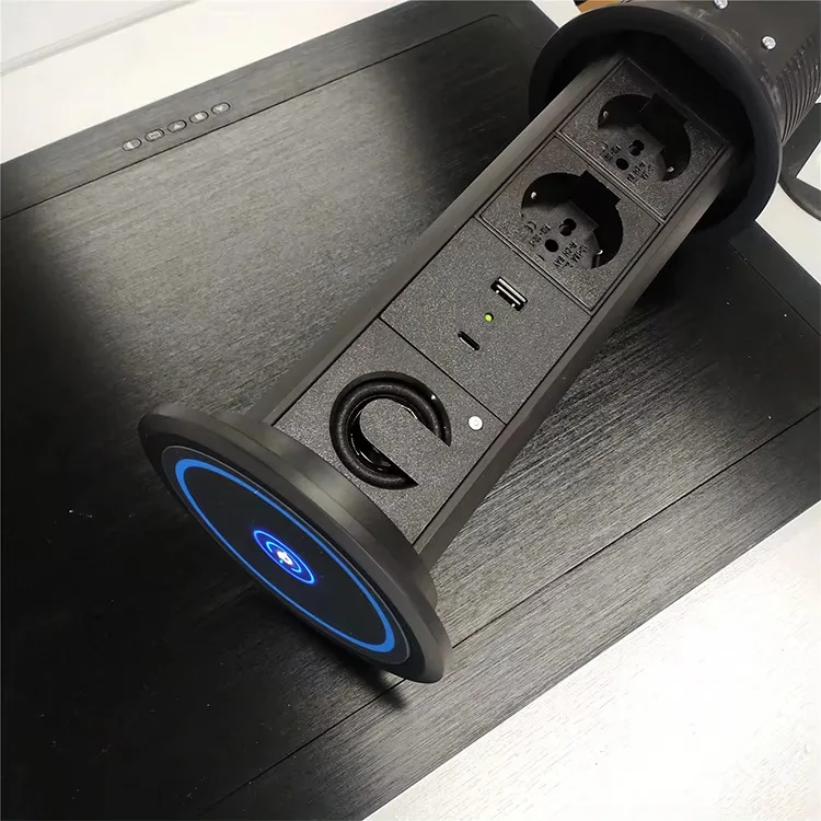 Inteligentne gniazdo biurowe z regulacją wysokości, z bezprzewodowym ładowaniem Bluetooth, elektryczne gniazdo z europejskim standardem.