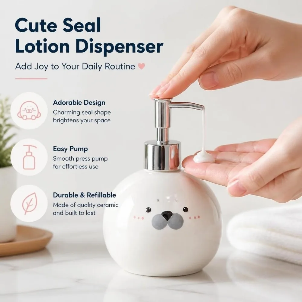 Cute Ceramic Hand Sanitizer Bottle Pump Style 350ML Seal Liquid Soap Bottle Refillable Empty Shower Gel Dispenser Shower Gel