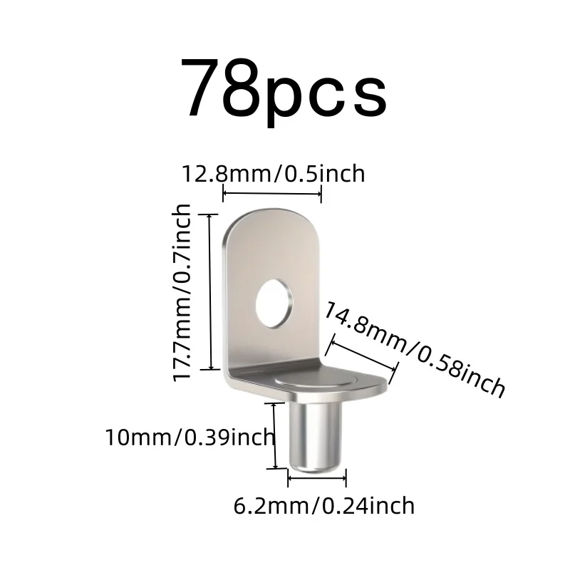 Nickel Plated Iron Nickel Plated Shelf Pins 78 pcs 6.2*10mm, perfect for Kitchen Cabinet Shelving, Sturdy Load Support