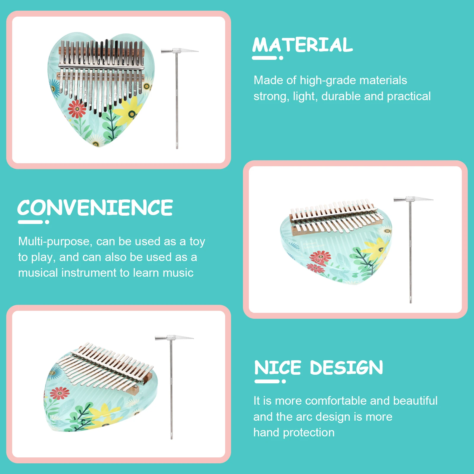 

1Set 17 Key Kalimba Thumb Piano for Kids Beginners Portable Music Instrument Delicate Design Clear Bright Resonance Arc Shape