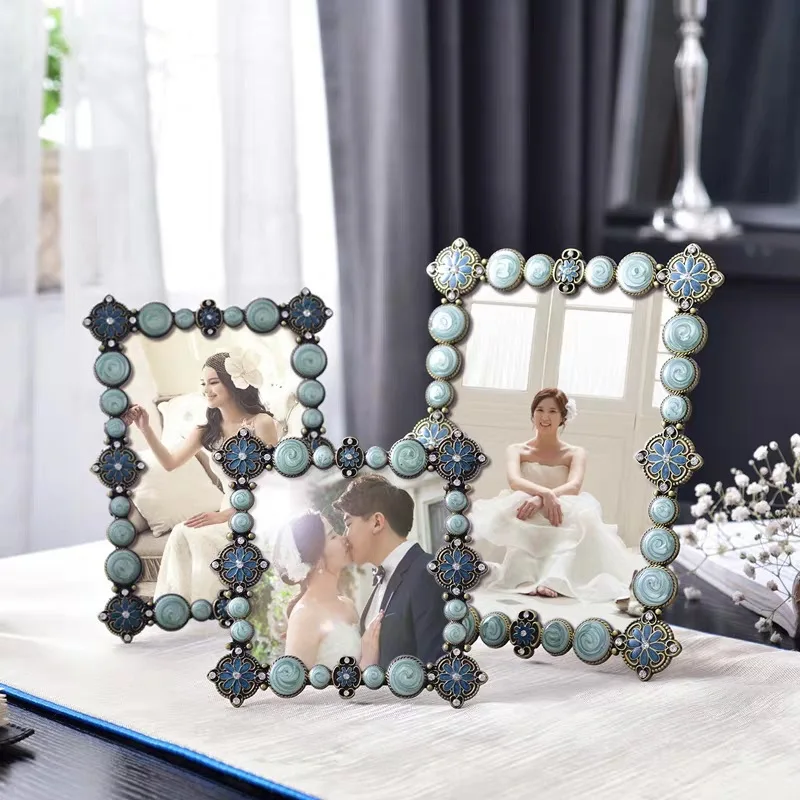 

Retro Metal Gem Photo Frame Handmade Wedding Desktop Photo Storage Display Crafts Decoration Photo Frames for Picture