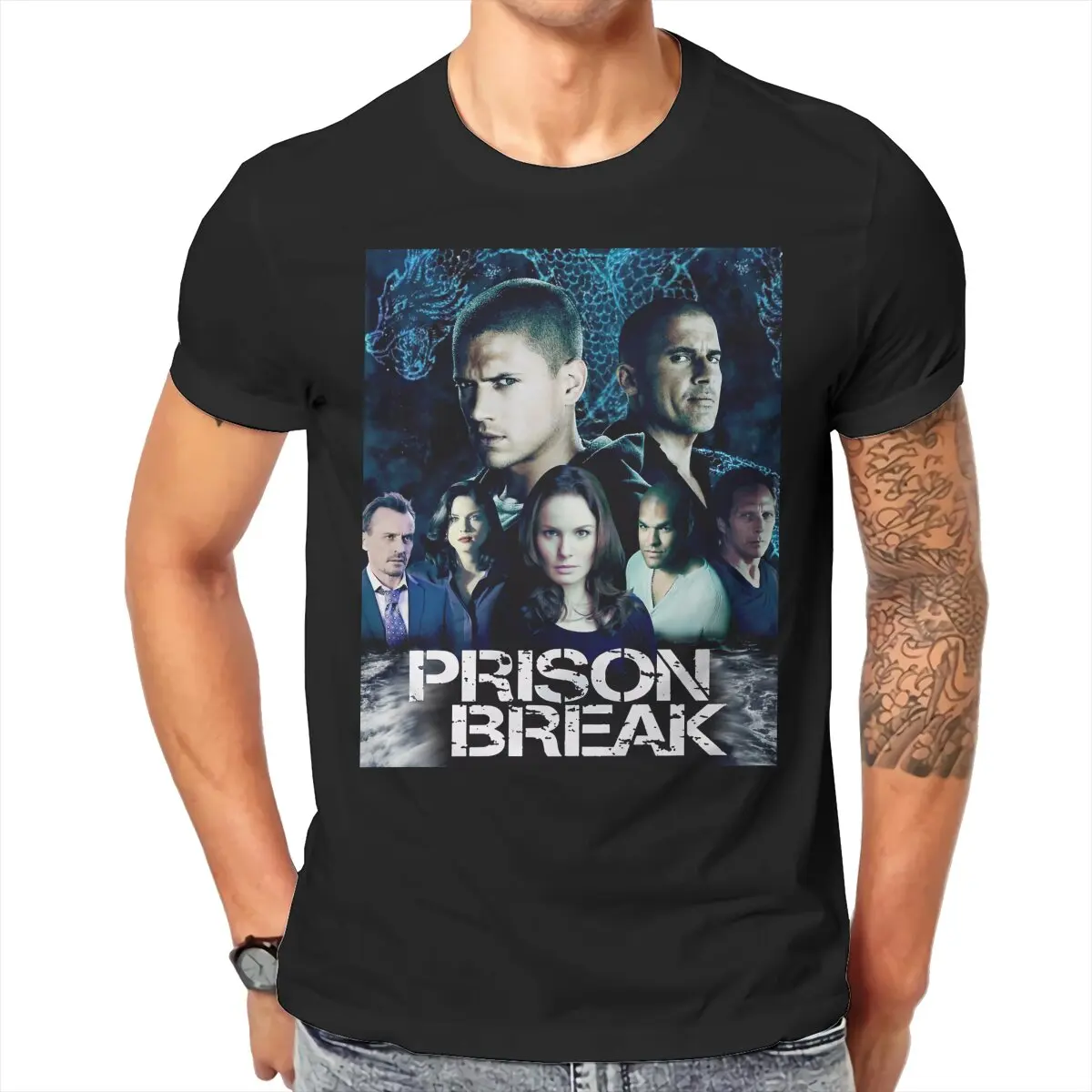 Men Micheal Scofield Prison Break Poster Printing graphic t shirts Men's polyester long sleeved T-shirt Fashionable