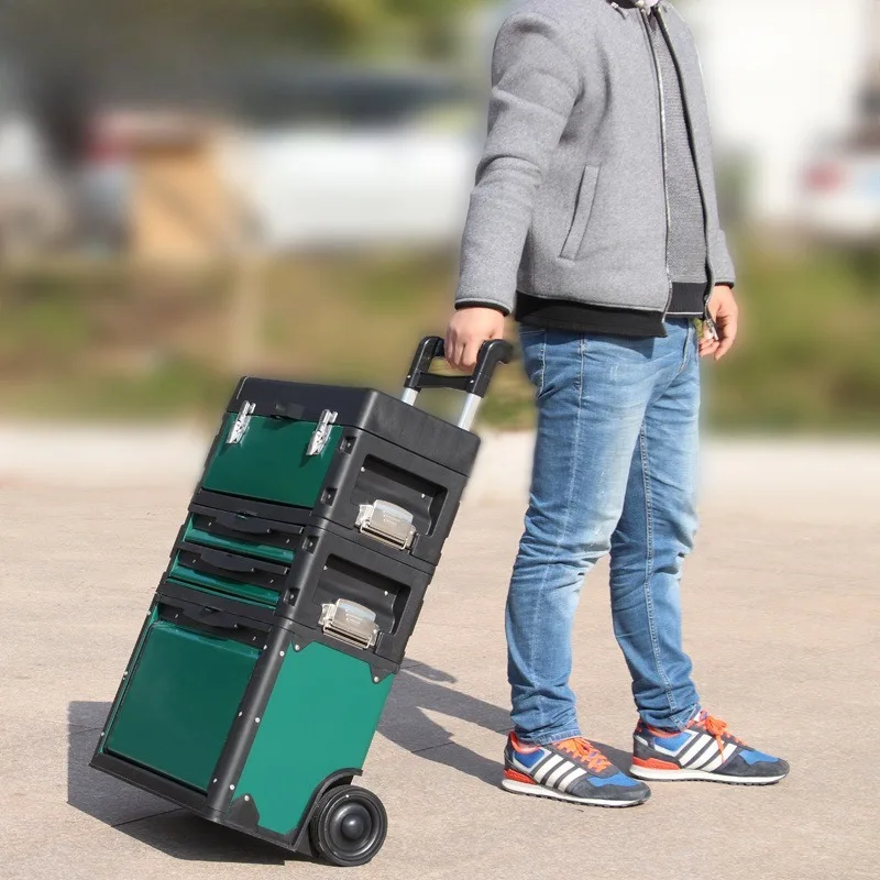 

Three-layer combined tie rod hardware tool box with wheels movable push and pull storage cart trolley stitching tool box