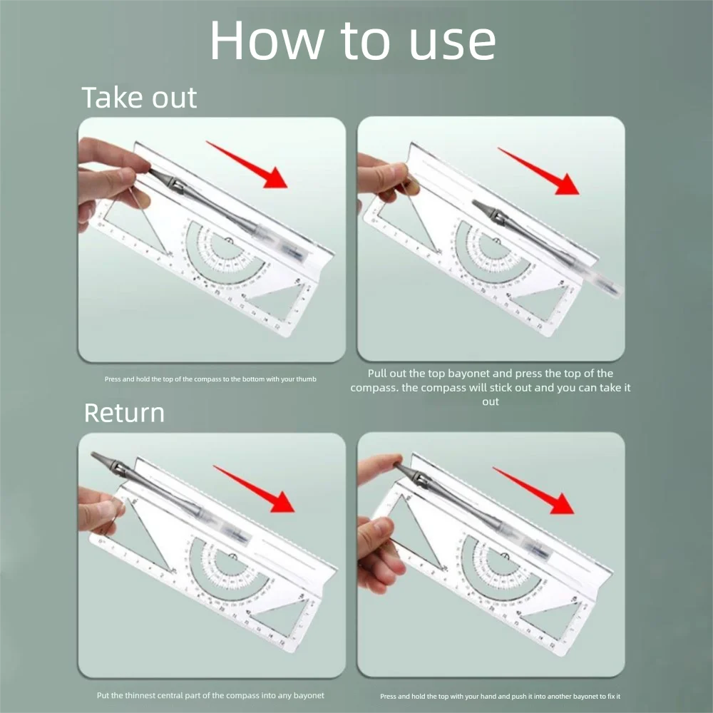 

Прочный набор компаса 8 в 1, многофункциональная портативная линейка, измерительный набор, подарок