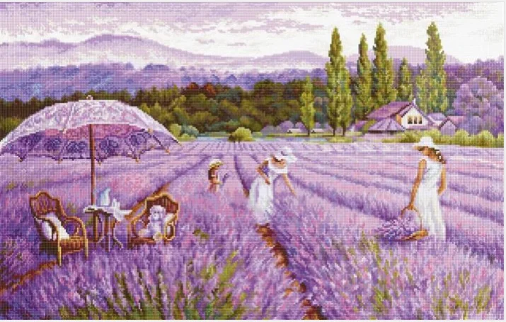 Cross Stitch Kit -Luca-s BU5008 Lavender Manor 68-46 28ct 32ct 14ct Metallic fabric  Cloth hand Embroidery Material Kit