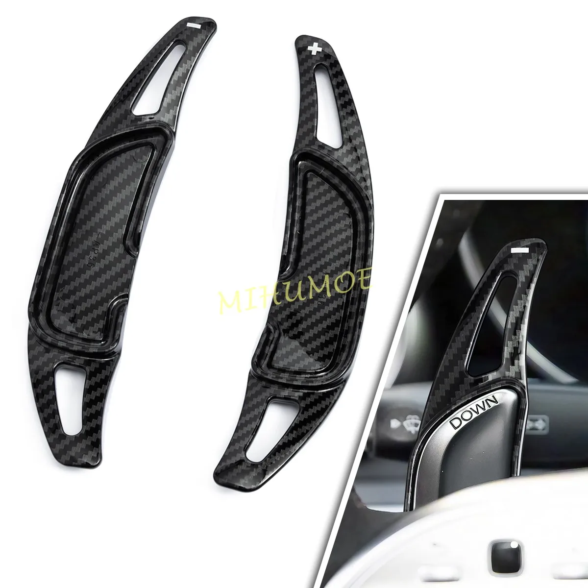 Carbon Fiber Look Steering Wheel Gear Paddle Shifter Extension For Mercedes-AMG A35 A45 C43 C63 E53 E63 S65 CLA35 GLA45 GLS63