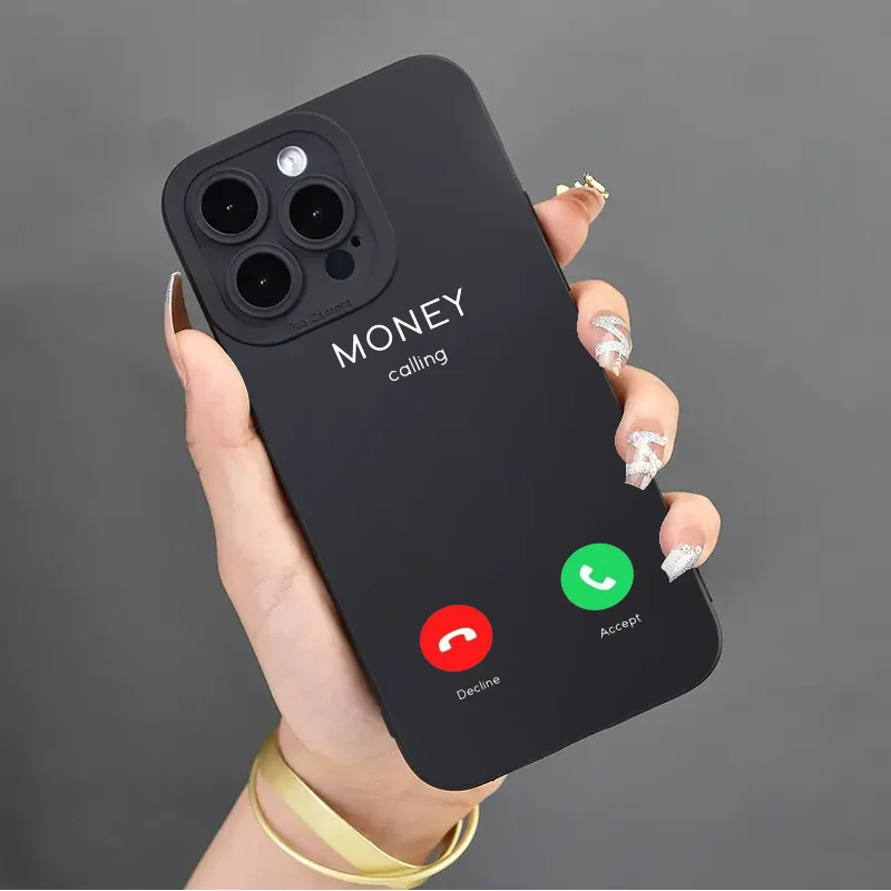 Money Calling Funny Black Phone Case Cover for iPhone 15 14 13 12 11 Pro Max XR 7 Plus Case Unique Birthday Gift for Friends