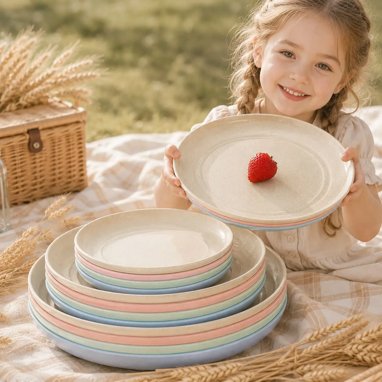 Eco-Friendly Unbreakable Wheat Straw Plates, Plastic Salad Dessert Trays with Raised Edge, Dishwasher Safe for Home/Outdoor