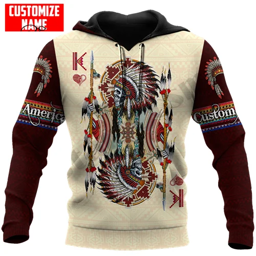 PLstar Cosmos-Sudadera con capucha para hombre y mujer, ropa de calle con estampado de calavera Cheif nativa, nombre personalizado, estilo Harajuku Premium, con cremallera, Unisex