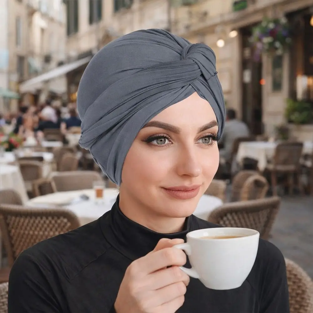 Comfortable Vintage Hijab Caps Elastic Soft Polyester Islamic Headband Breathable Wrap Style Head Cover Hair Loss
