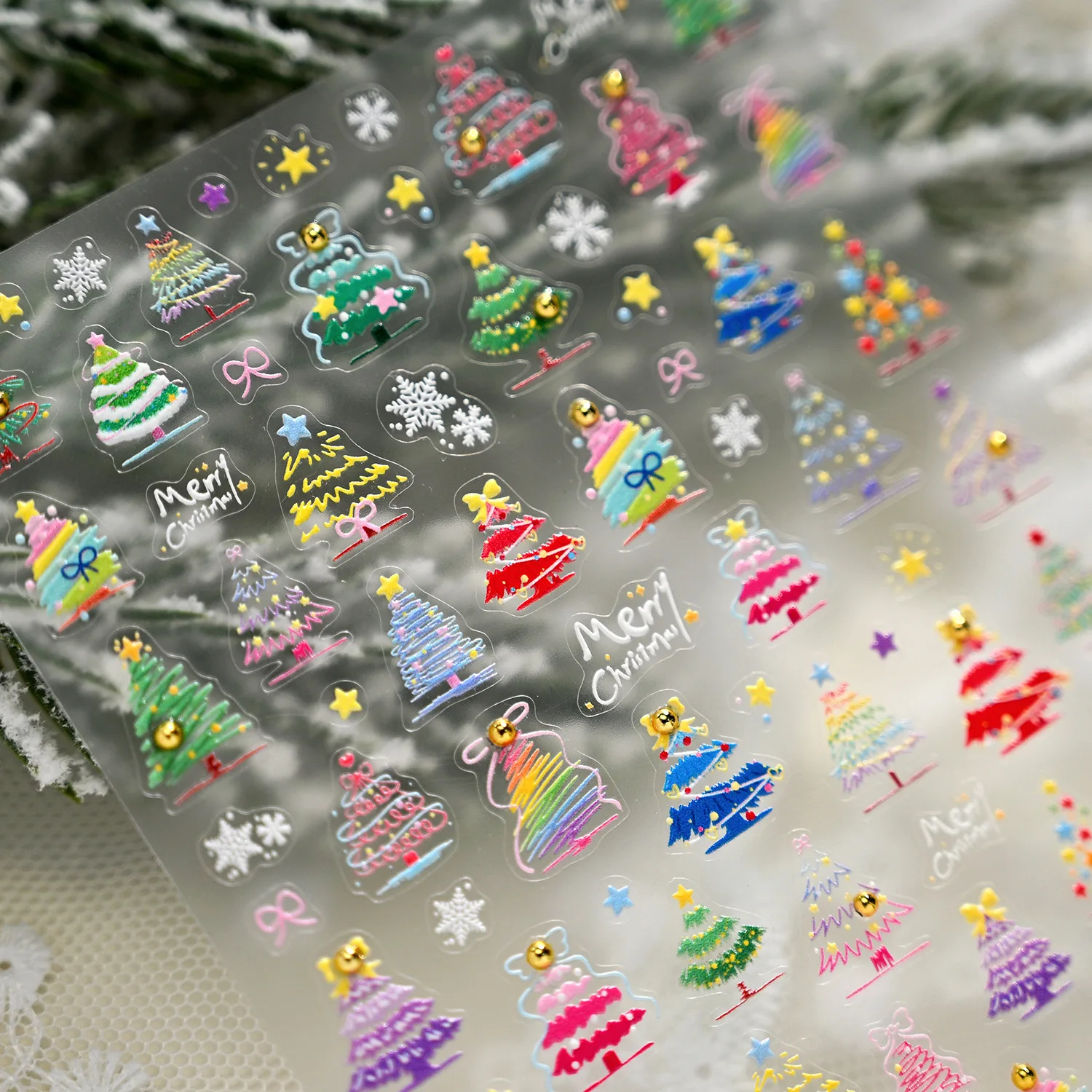 Autocollant de manucure 3D pour Nail Art, joli Graffiti coloré, nœud papillon, étoiles, flocon de neige, arbre de noël, bonhomme de neige mignon, père noël