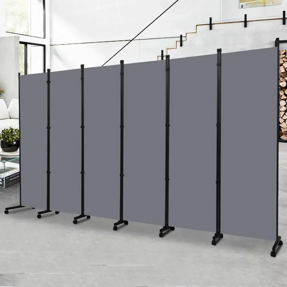 132 '' Partition Room Dividers and Foldable Privacy Screen 6-panel Wall Dividers, Independent Fabric Room Dividers with Wheels