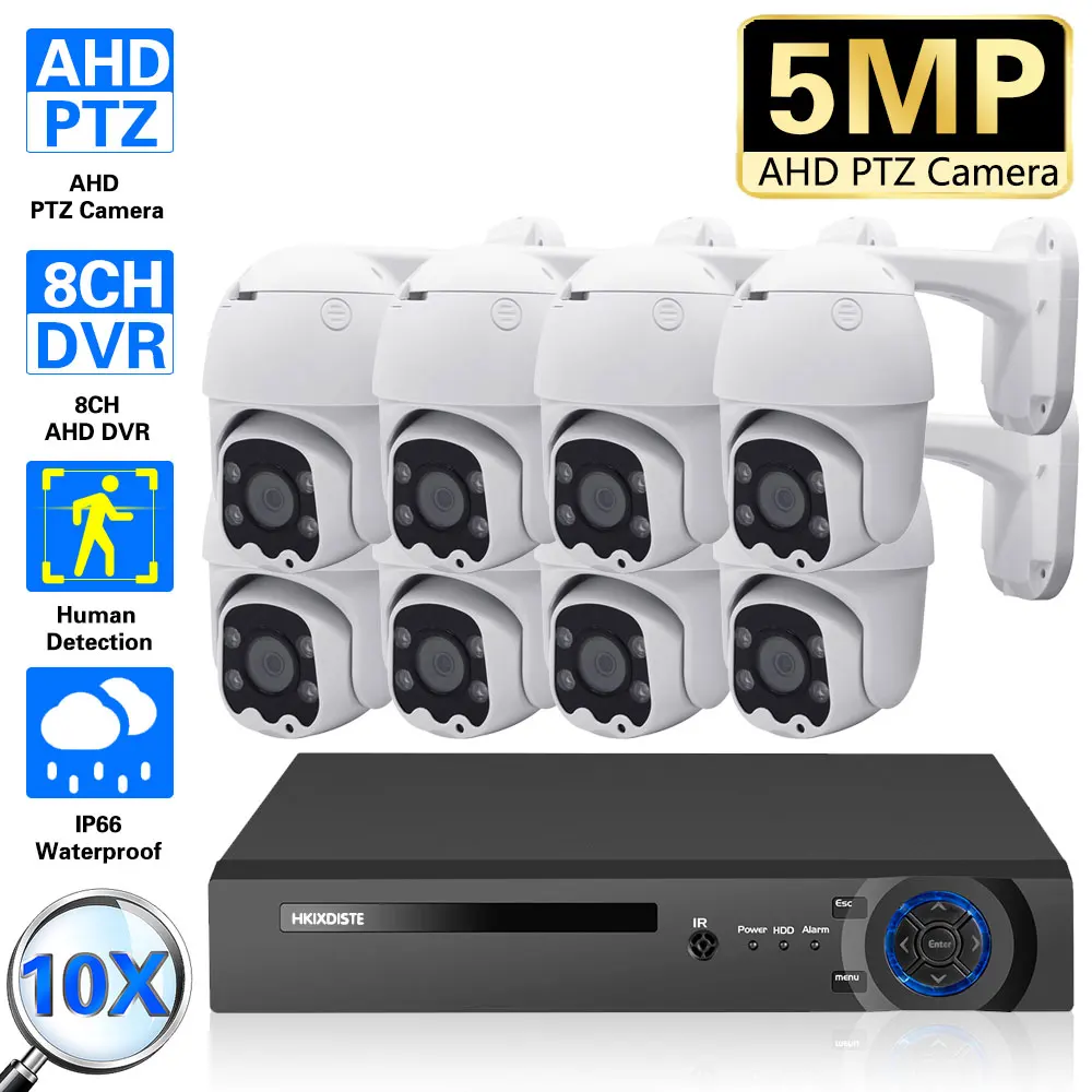 

H.265 Video Surveillance Camera Kit 5MP AHD 10X PTZ Zoom CCTV Speed Dome Camera Motion Detection 8CH DVR Security Camera System