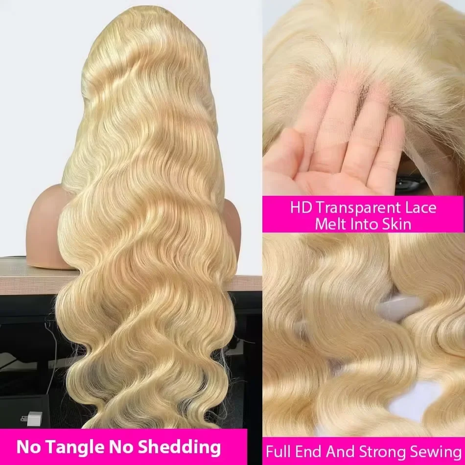 250% Density Blonde Body Wave Lace Front Wig 613 HD Transparent Lace Frontal Wig 13x6 Glueless Wigs Human Hair For Black Women image 3