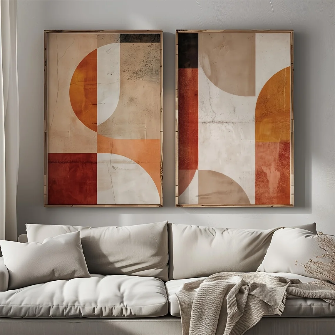 2D/Flat 2pcs Geometric Abstract Wabi Sabi Poster, Unframed Minimalist Japandi Style Canvas Prints for Living Room, Bedroom Decor