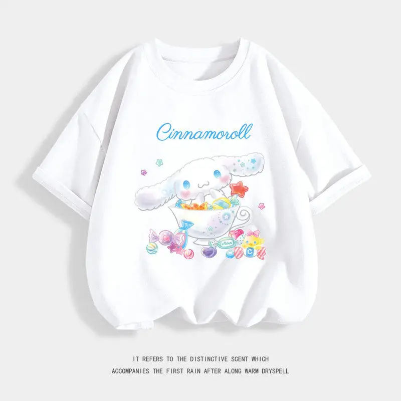 

Детская футболка из чистого хлопка с принтом Sanrio Yuguigou Candy Bowl, мягкая, милая, для мальчиков и девочек, персонализированная, для родителей и детей