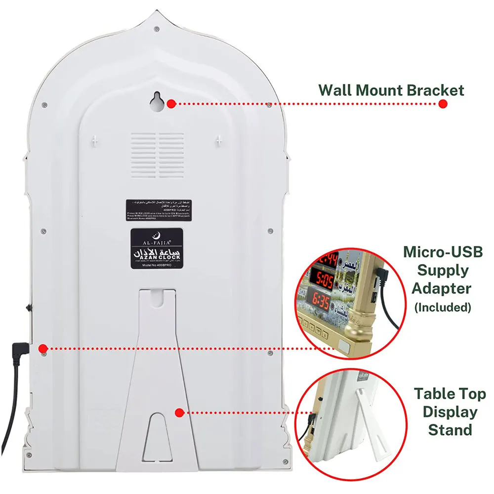 Imagem -06 - Fajia-relógio de Oração Muçulmano Cinco Vezes Sino Calendário Digital Bluetooth Despertador Azan al