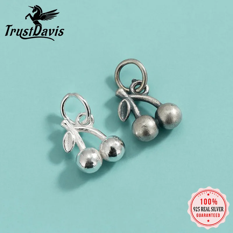 

TrustDavis 925 Sterling Silver Cute Cherry Pendant Pendant Pendant DIY Necklace Bracelet Accessories Fine Jewelry DZ1827