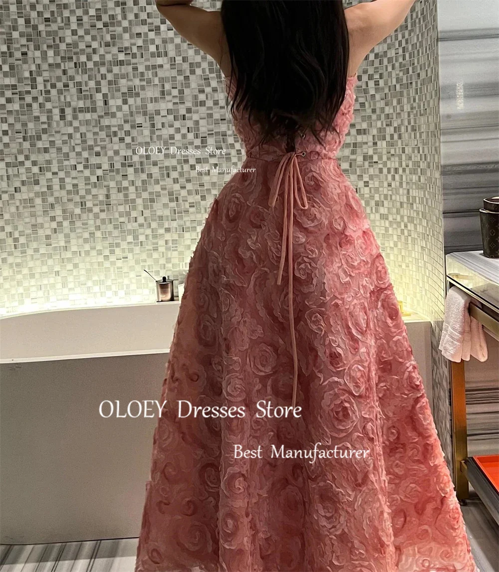 OLOEY Elegant Pink Floral Lace Evening Dress Arabic Modest Spaghetti Straps Wedding Party Dress Formal Prom Gowns Custom Made