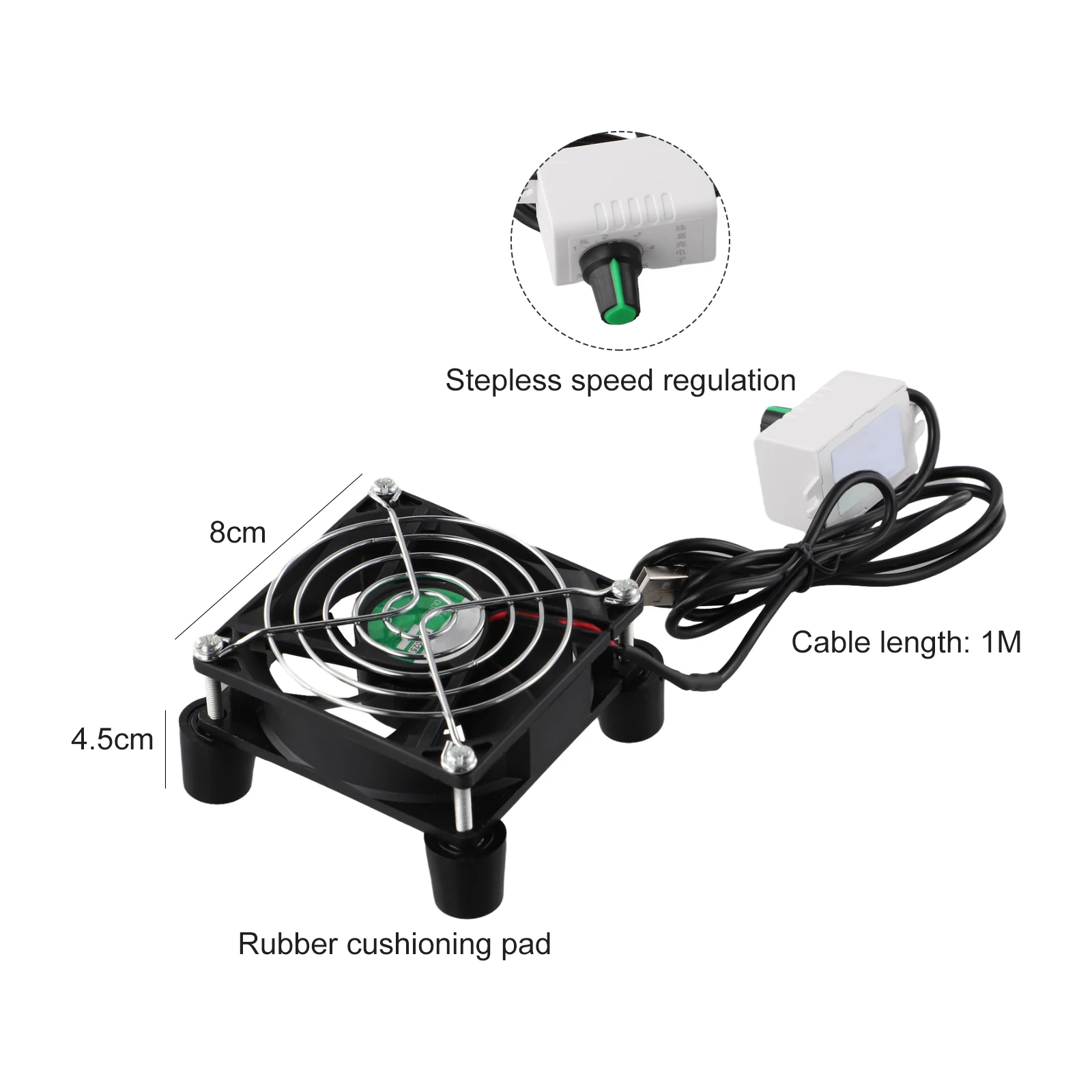 

5V Cooling Fan Stepless Speed Regulation Fan 100cm Power Cord Adjustable Speed Control 3000 RPM Rotation Speed