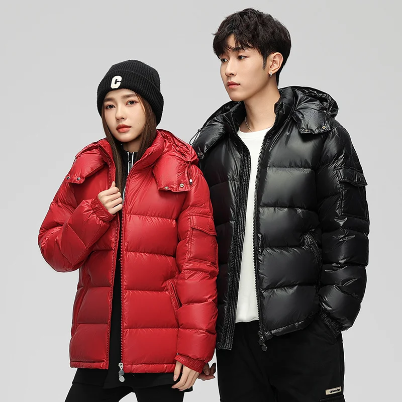 

Outdoor Warm Hiking Down Jacket for Men Solid Color All-match Camping Down Coats Fashion with Hood Male Clothes Winter Windproof