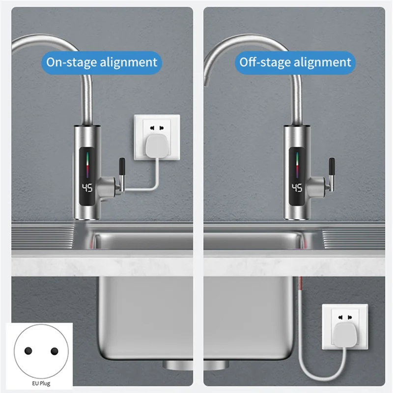 سخان مياه المطبخ الكهربائي الحنفية لحظة الساخن مياه الفولاذ المقاوم للصدأ صنبور سخان التدفئة الباردة صنبور الاتحاد الأوروبي التوصيل ، B