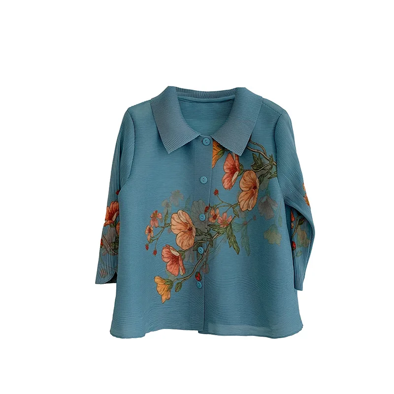 Miyake 2025 Autumn New Folded Jacket Women's Fashion Pleated Simple Versatile Solid Color Lapel Plisse Casual Cardigan Top