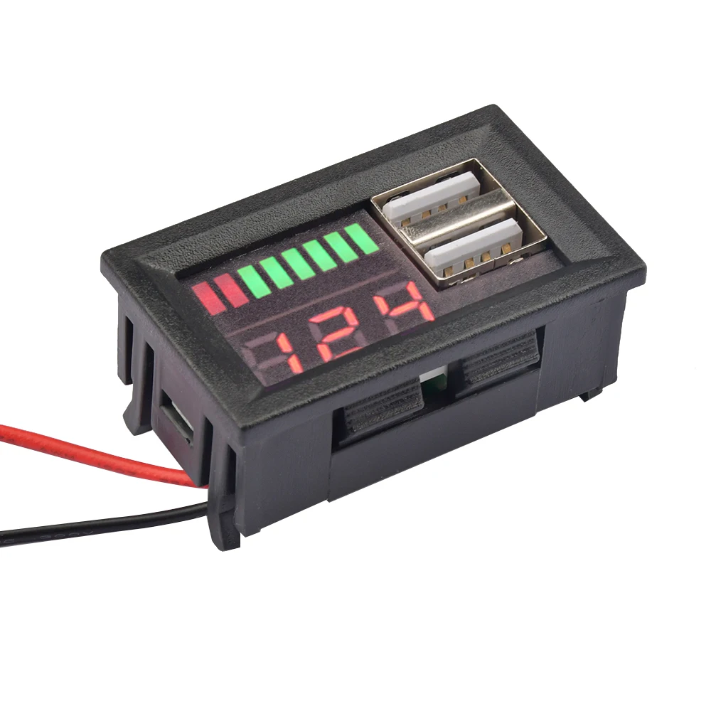 LED Digital Voltmeter 12V Car Battery Charge Level Indicator USB 5V 2A Battery Capacity Meter Voltmeter Tester Monitor Ammeter