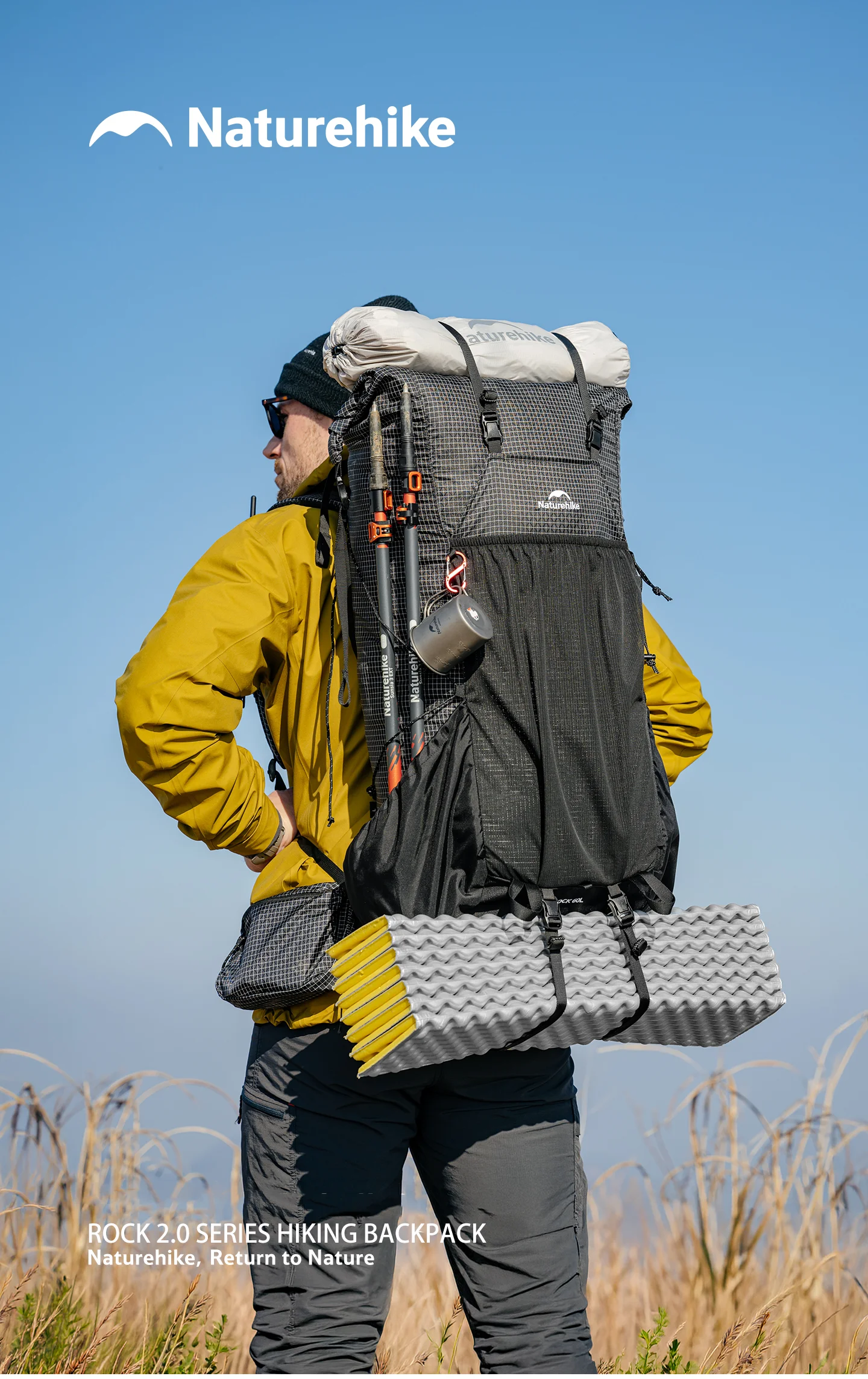 Naturehike Rock 2.0 Outdoor 30L 45L 60L Rahmenrucksack Reise Großvolumiger Wanderrucksack Wasserdichter Mochila Aluminium-Regenschutz Kletterrucksack – Detail 1