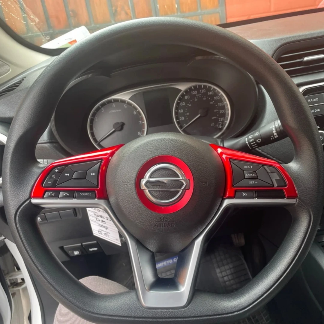 For Nissan X-Trial Rogue Juke Altima Sentra Kicks Leaf Versa Dayz Car Steering Wheel Button Frame 3d Sticker Abs Covers Red Trim